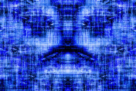 Blue Black White Aged Grunge Wall Background. Navy Old Weathered Peeled Painted Plaster Backdrop. Abstract Antique Cracked Stain Texture Background. Damaged Retro Stucco Scratched Patternの写真素材