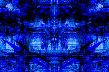 Blue Black White Aged Grunge Wall Background. Navy Old Weathered Peeled Painted Plaster Backdrop. Abstract Antique Cracked Stain Texture Background. Damaged Retro Stucco Scratched Patternの写真素材