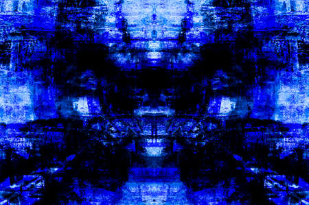 Blue Black White Aged Grunge Wall Background. Navy Old Weathered Peeled Painted Plaster Backdrop. Abstract Antique Cracked Stain Texture Background. Damaged Retro Stucco Scratched Patternの写真素材