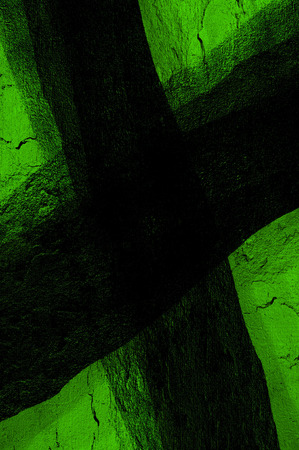 Green Black White Aged Grunge Wall Background. Old Weathered Peeled Painted Plaster Backdrop. Abstract Antique Cracked Stain Texture Background. Damaged Retro Stucco Scratched Patternの写真素材