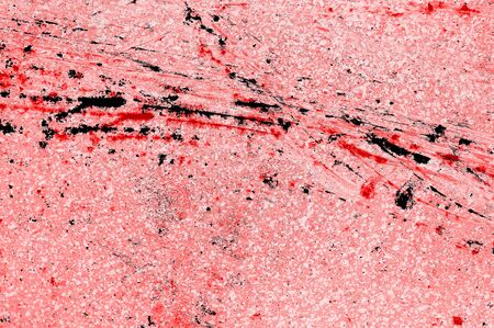 Red Black White Aged Grunge Wall Background. Old Weathered Peeled Painted Plaster Backdrop. Reddish Abstract Antique Cracked Stain Texture Background. Damaged Retro Stucco Scratched Patternの写真素材