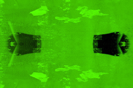 Green Black White Aged Grunge Wall Background. Old Weathered Peeled Painted Plaster Backdrop. Abstract Antique Cracked Stain Texture Background. Damaged Retro Stucco Scratched Patternの写真素材