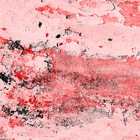 Red Black White Aged Grunge Wall Background. Old Weathered Peeled Painted Plaster Backdrop. Reddish Abstract Antique Cracked Stain Texture Background. Damaged Retro Stucco Scratched Patternの写真素材