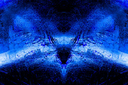 Blue Black White Aged Grunge Wall Background. Navy Old Weathered Peeled Painted Plaster Backdrop. Abstract Antique Cracked Stain Texture Background. Damaged Retro Stucco Scratched Patternの写真素材