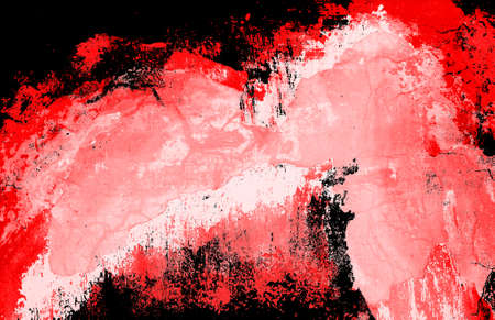 Red Black White Aged Grunge Wall Background. Old Weathered Peeled Painted Plaster Backdrop. Reddish Abstract Antique Cracked Stain Texture Background. Damaged Retro Stucco Scratched Patternの写真素材