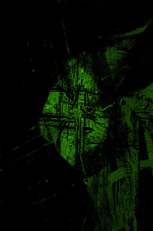 Green Black White Aged Grunge Wall Background. Old Weathered Peeled Painted Plaster Backdrop. Abstract Antique Cracked Stain Texture Background. Damaged Retro Stucco Scratched Patternの写真素材