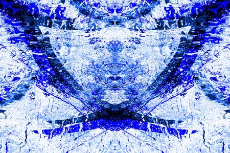 Blue Black White Aged Grunge Wall Background. Navy Old Weathered Peeled Painted Plaster Backdrop. Abstract Antique Cracked Stain Texture Background. Damaged Retro Stucco Scratched Patternの写真素材