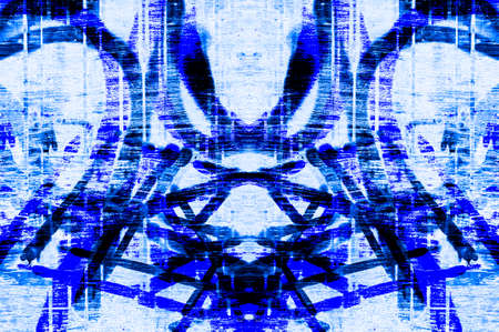 Blue Black White Aged Grunge Wall Background. Navy Old Weathered Peeled Painted Plaster Backdrop. Abstract Antique Cracked Stain Texture Background. Damaged Retro Stucco Scratched Patternの写真素材