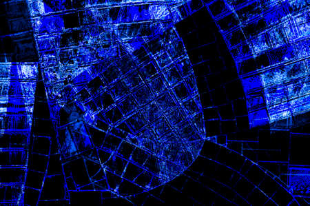 Blue Black White Aged Grunge Wall Background. Navy Old Weathered Peeled Painted Plaster Backdrop. Abstract Antique Cracked Stain Texture Background. Damaged Retro Stucco Scratched Patternの写真素材