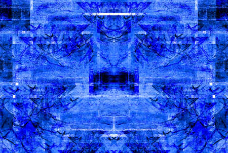 Blue Black White Aged Grunge Wall Background. Navy Old Weathered Peeled Painted Plaster Backdrop....