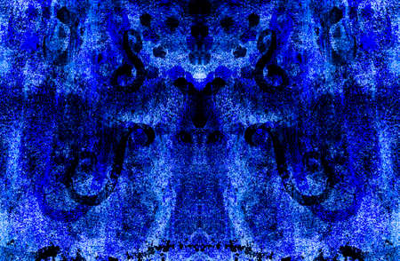 Blue Black White Aged Grunge Wall Background. Navy Old Weathered Peeled Painted Plaster Backdrop....