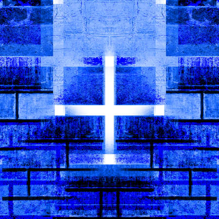 Blue Black White Aged Grunge Wall Background. Navy Old Weathered Peeled Painted Plaster Backdrop. Abstract Antique Cracked Stain Texture Background. Damaged Retro Stucco Scratched Patternの写真素材