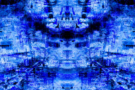 Blue Black White Aged Grunge Wall Background. Navy Old Weathered Peeled Painted Plaster Backdrop....