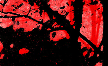 Red Black White Aged Grunge Wall Background. Old Weathered Peeled Painted Plaster Backdrop. Reddish Abstract Antique Cracked Stain Texture Background. Damaged Retro Stucco Scratched Patternの写真素材