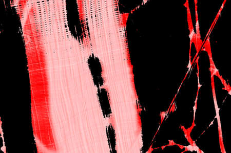 Red Black White Aged Grunge Wall Background. Old Weathered Peeled Painted Plaster Backdrop. Reddish Abstract Antique Cracked Stain Texture Background. Damaged Retro Stucco Scratched Patternの写真素材