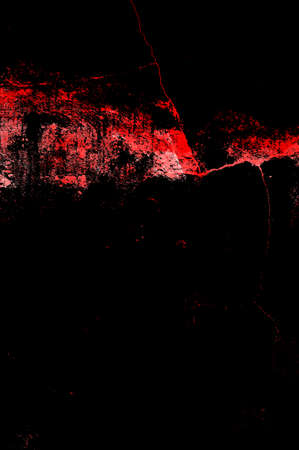 Red Black White Aged Grunge Wall Background. Old Weathered Peeled Painted Plaster Backdrop. Reddish Abstract Antique Cracked Stain Texture Background. Damaged Retro Stucco Scratched Patternの写真素材