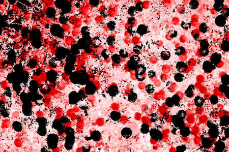 Red Black White Aged Grunge Wall Background. Old Weathered Peeled Painted Plaster Backdrop. Reddish Abstract Antique Cracked Stain Texture Background. Damaged Retro Stucco Scratched Patternの写真素材