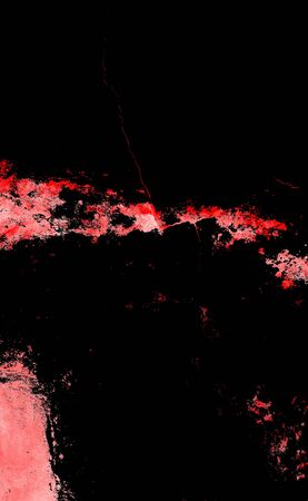 Red Black White Aged Grunge Wall Background. Old Weathered Peeled Painted Plaster Backdrop. Reddish Abstract Antique Cracked Stain Texture Background. Damaged Retro Stucco Scratched Patternの写真素材