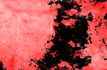 Red Black White Aged Grunge Wall Background. Old Weathered Peeled Painted Plaster Backdrop. Reddish Abstract Antique Cracked Stain Texture Background. Damaged Retro Stucco Scratched Patternの写真素材