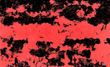 Red Black White Aged Grunge Wall Background. Old Weathered Peeled Painted Plaster Backdrop. Reddish Abstract Antique Cracked Stain Texture Background. Damaged Retro Stucco Scratched Patternの写真素材