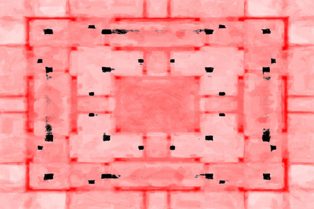 Red Black White Aged Grunge Wall Background. Old Weathered Peeled Painted Plaster Backdrop. Reddish Abstract Antique Cracked Stain Texture Background. Damaged Retro Stucco Scratched Patternの写真素材