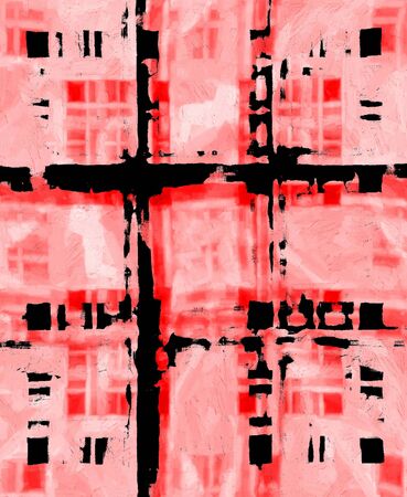 Red Black White Aged Grunge Wall Background. Old Weathered Peeled Painted Plaster Backdrop. Reddish Abstract Antique Cracked Stain Texture Background. Damaged Retro Stucco Scratched Patternの写真素材