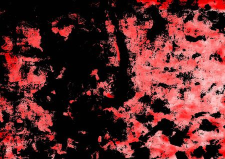 Red Black White Aged Grunge Wall Background. Old Weathered Peeled Painted Plaster Backdrop. Reddish Abstract Antique Cracked Stain Texture Background. Damaged Retro Stucco Scratched Patternの写真素材