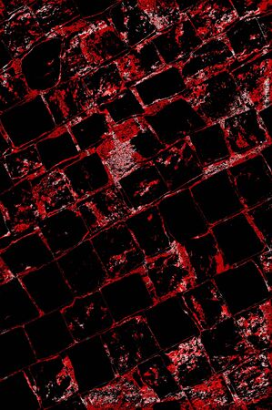 Red Black White Aged Grunge Wall Background. Old Weathered Peeled Painted Plaster Backdrop. Reddish Abstract Antique Cracked Stain Texture Background. Damaged Retro Stucco Scratched Patternの写真素材