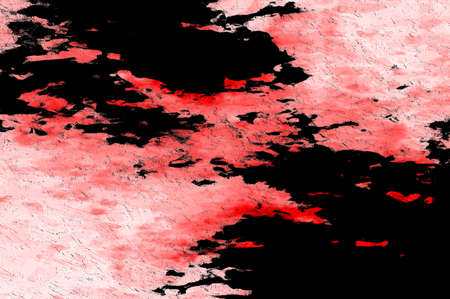 Red Black White Aged Grunge Wall Background. Old Weathered Peeled Painted Plaster Backdrop. Reddish Abstract Antique Cracked Stain Texture Background. Damaged Retro Stucco Scratched Patternの写真素材