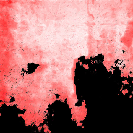 Red Black White Aged Grunge Wall Background. Old Weathered Peeled Painted Plaster Backdrop. Reddish Abstract Antique Cracked Stain Texture Background. Damaged Retro Stucco Scratched Patternの写真素材