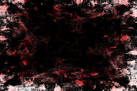 Red Black White Aged Grunge Wall Background. Old Weathered Peeled Painted Plaster Backdrop. Reddish Abstract Antique Cracked Stain Texture Background. Damaged Retro Stucco Scratched Patternの写真素材