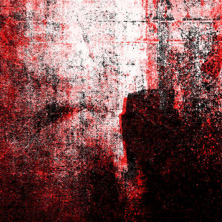 Red Black White Aged Grunge Wall Background. Old Weathered Peeled Painted Plaster Backdrop. Reddish...