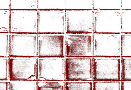 Red Black White Aged Grunge Wall Background. Old Weathered Peeled Painted Plaster Backdrop. Reddish Abstract Antique Cracked Stain Texture Background. Damaged Retro Stucco Scratched Patternの写真素材