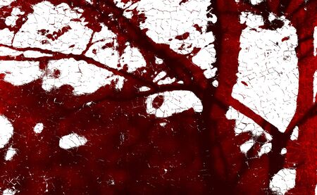 Red Black White Aged Grunge Wall Background. Old Weathered Peeled Painted Plaster Backdrop. Reddish...