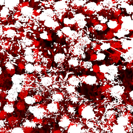 Red Black White Aged Grunge Wall Background. Old Weathered Peeled Painted Plaster Backdrop. Reddish Abstract Antique Cracked Stain Texture Background. Damaged Retro Stucco Scratched Patternの写真素材