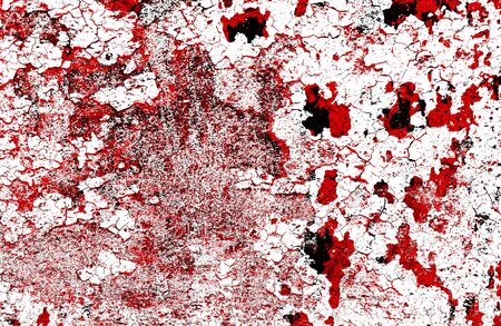 Red Black White Aged Grunge Wall Background. Old Weathered Peeled Painted Plaster Backdrop. Reddish Abstract Antique Cracked Stain Texture Background. Damaged Retro Stucco Scratched Patternの写真素材