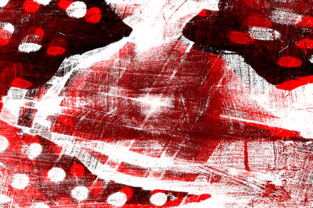 Red Black White Aged Grunge Wall Background. Old Weathered Peeled Painted Plaster Backdrop. Reddish Abstract Antique Cracked Stain Texture Background. Damaged Retro Stucco Scratched Patternの写真素材