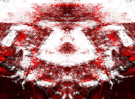 Red Black White Aged Grunge Wall Background. Old Weathered Peeled Painted Plaster Backdrop. Reddish Abstract Antique Cracked Stain Texture Background. Damaged Retro Stucco Scratched Patternの写真素材