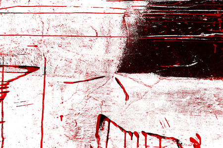 Red Black White Aged Grunge Wall Background. Old Weathered Peeled Painted Plaster Backdrop. Reddish Abstract Antique Cracked Stain Texture Background. Damaged Retro Stucco Scratched Patternの写真素材