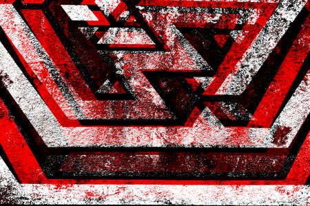 Red Black White Aged Grunge Wall Background. Old Weathered Peeled Painted Plaster Backdrop. Reddish...