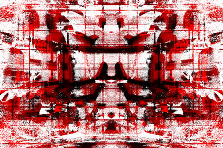 Red Black White Aged Grunge Wall Background. Old Weathered Peeled Painted Plaster Backdrop. Reddish...