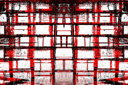 Red Black White Aged Grunge Wall Background. Old Weathered Peeled Painted Plaster Backdrop. Reddish Abstract Antique Cracked Stain Texture Background. Damaged Retro Stucco Scratched Patternの写真素材