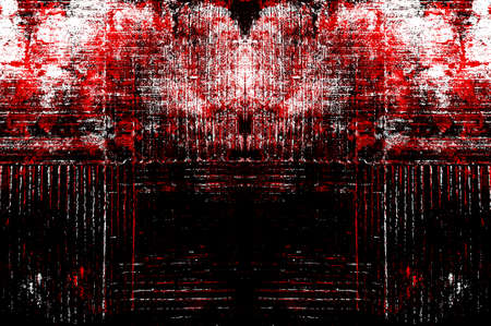 Red Black White Aged Grunge Wall Background. Old Weathered Peeled Painted Plaster Backdrop. Reddish...