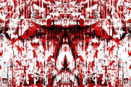 Red Black White Aged Grunge Wall Background. Old Weathered Peeled Painted Plaster Backdrop. Reddish Abstract Antique Cracked Stain Texture Background. Damaged Retro Stucco Scratched Patternの写真素材