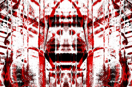 Red Black White Aged Grunge Wall Background. Old Weathered Peeled Painted Plaster Backdrop. Reddish Abstract Antique Cracked Stain Texture Background. Damaged Retro Stucco Scratched Patternの写真素材