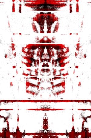 Red Black White Aged Grunge Wall Background. Old Weathered Peeled Painted Plaster Backdrop. Reddish Abstract Antique Cracked Stain Texture Background. Damaged Retro Stucco Scratched Patternの写真素材