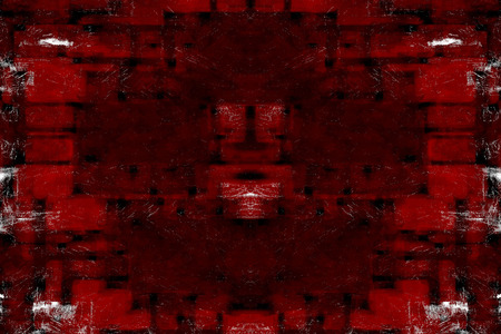 Red Black White Aged Grunge Wall Background. Old Weathered Peeled Painted Plaster Backdrop. Reddish Abstract Antique Cracked Stain Texture Background. Damaged Retro Stucco Scratched Patternの写真素材