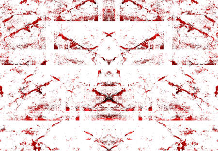 Red Black White Aged Grunge Wall Background. Old Weathered Peeled Painted Plaster Backdrop. Reddish Abstract Antique Cracked Stain Texture Background. Damaged Retro Stucco Scratched Patternの写真素材