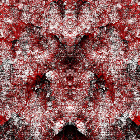 Red Black White Aged Grunge Wall Background. Old Weathered Peeled Painted Plaster Backdrop. Reddish Abstract Antique Cracked Stain Texture Background. Damaged Retro Stucco Scratched Patternの写真素材