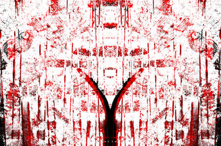 Red Black White Aged Grunge Wall Background. Old Weathered Peeled Painted Plaster Backdrop. Reddish Abstract Antique Cracked Stain Texture Background. Damaged Retro Stucco Scratched Patternの写真素材